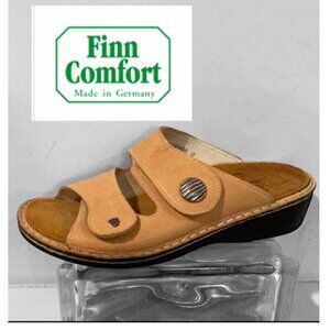 Finn Comfort Tan Mules with Adjustable Straps
